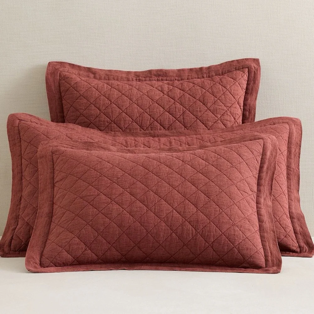 Pottery Barn Kind Size Belgian Flax Linen Diamond Quilted Sham 36” x20”